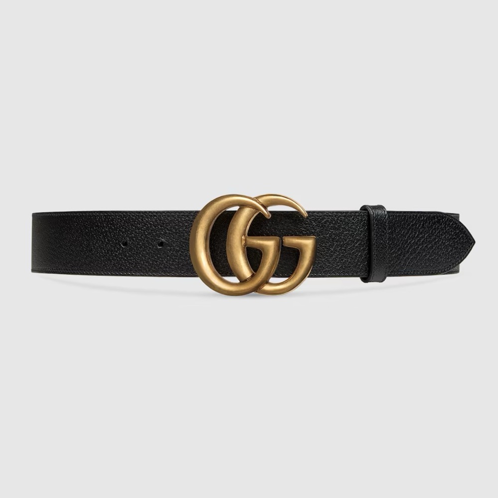 Gucci Wide Leather Belt With Double G Buckle 'Black/Gold'